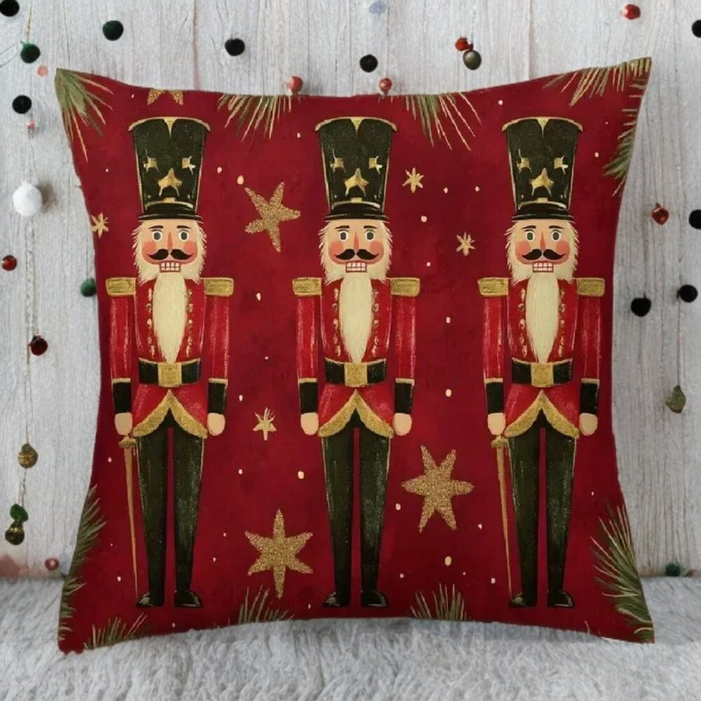 Nutcracker Pillow Cover Christmas Decor Red Holiday Xmas Decorative Accent Case